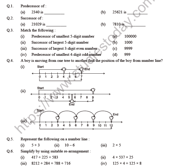 Worksheet On Whole Numbers For Class 6